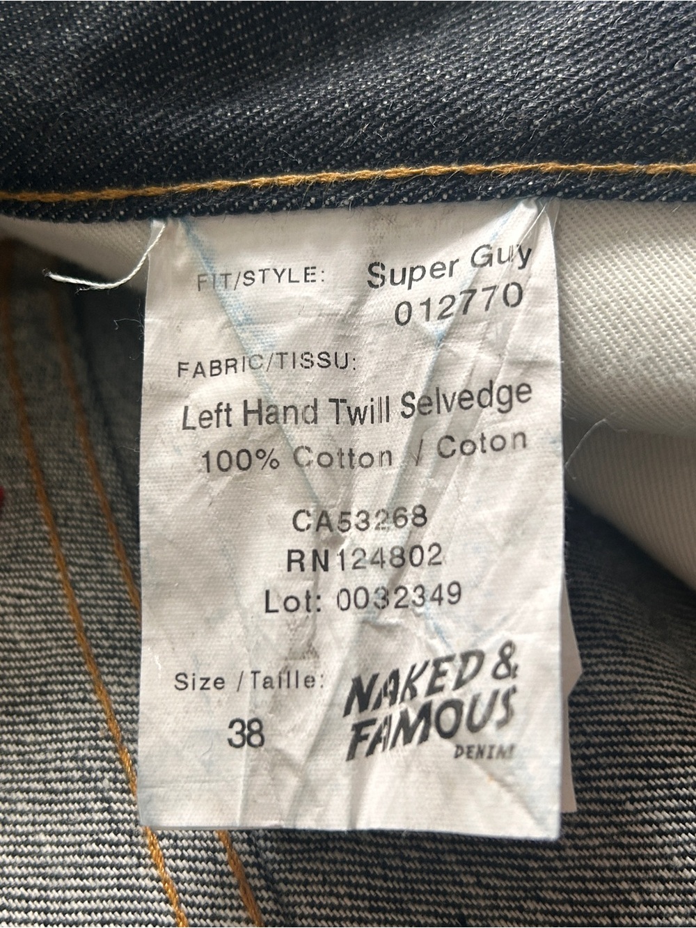 Naked & Famous Super Guy Left Hand Twill Selvedge Jeans Sz 38 Raw Denim - Picture 4 of 16